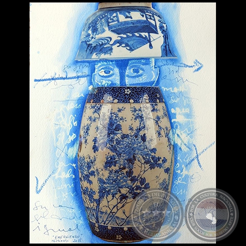 Emergiendo - Serie AZUL dibujo sobre papel de Ricardo Migliorisi - Año: 2018